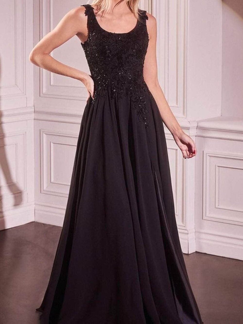NWT Ladivine CDS503 Applique Cape Formal Gown Black size 18